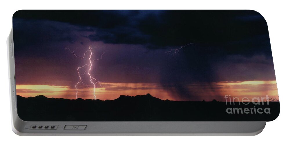 Lightning Portable Battery Charger featuring the photograph Sunset Lightning-Signed by J L Woody Wooden