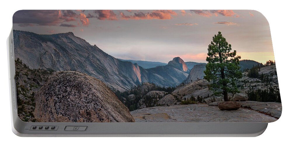 00574865 Portable Battery Charger featuring the photograph Sunset On Half Dome From Olmsted Pt by Tim Fitzharris