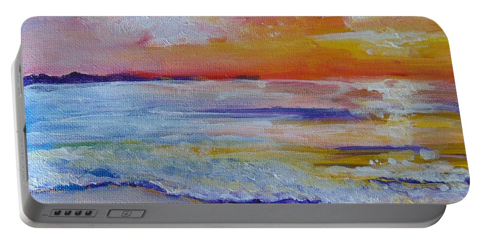 Gulf Of Mexico Portable Battery Charger featuring the painting Sunset on the Gulf by Saundra Johnson