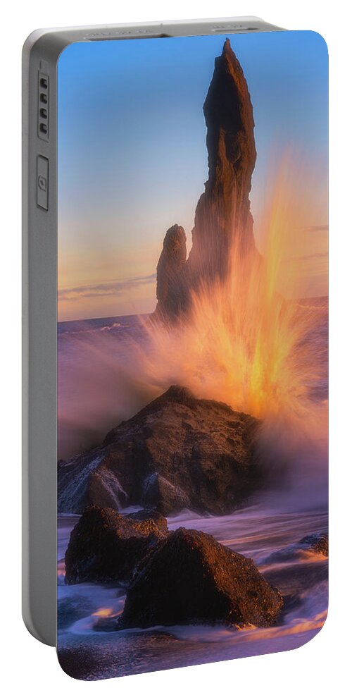 Iceland Portable Battery Charger featuring the photograph Sunset Splash by Darren White