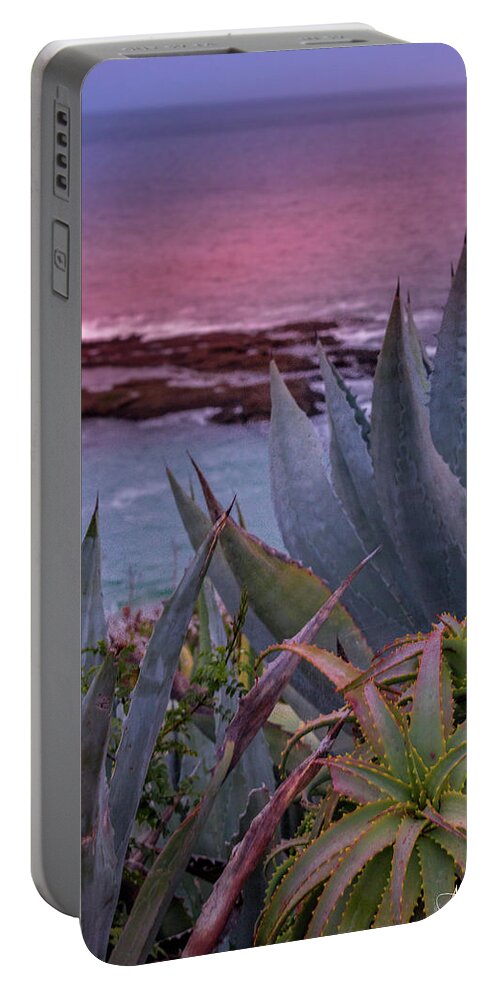Ocean Portable Battery Charger featuring the photograph Sunset Water Aloe and Agaves by Aaron Burrows