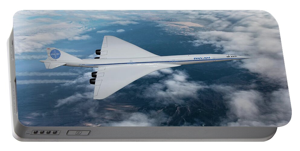Pan American World Airways Portable Battery Charger featuring the digital art Supersonic Pan American by Erik Simonsen