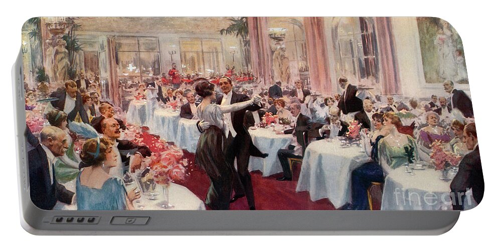 Supper Scene At The Savoy Portable Battery Charger featuring the painting Supper Scene at the Savoy by English School