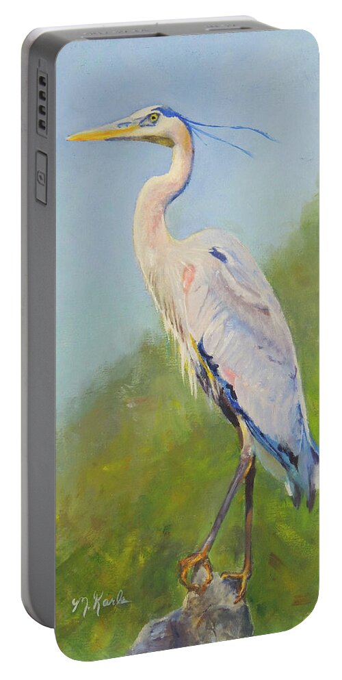 Bird Portable Battery Charger featuring the painting Surveyor - Great Blue Heron by Marsha Karle