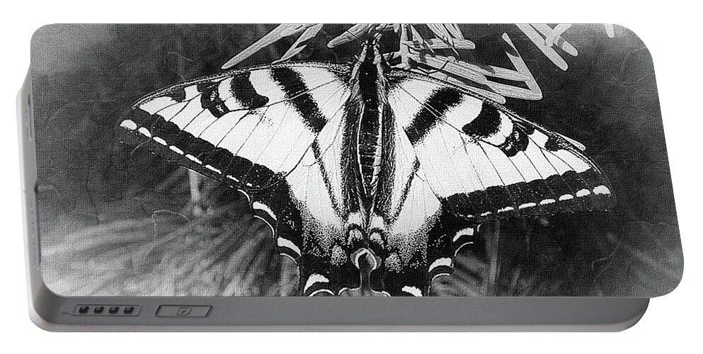 Mona Stut Portable Battery Charger featuring the digital art Tiger Swallow Tail Papilio Natural Habitat BW by Mona Stut