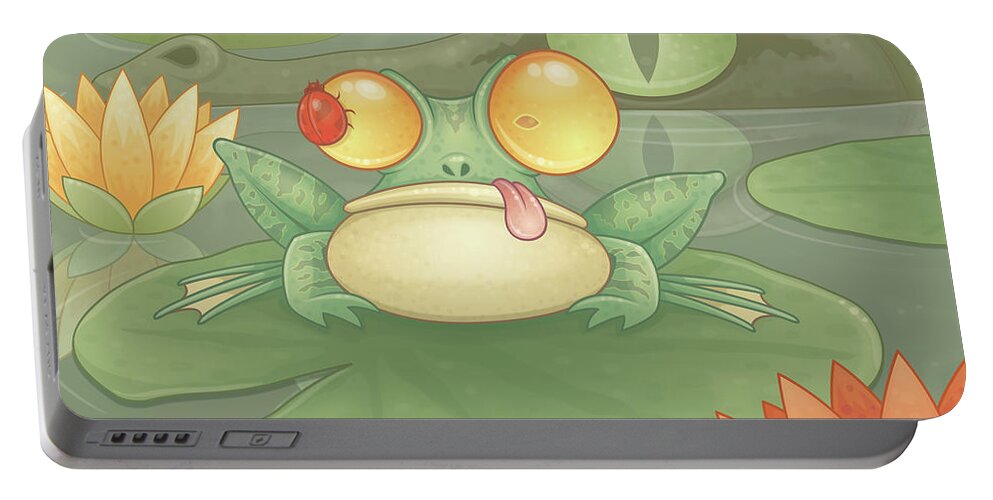 Frog Portable Battery Charger featuring the digital art Swamp Snack by John Schwegel