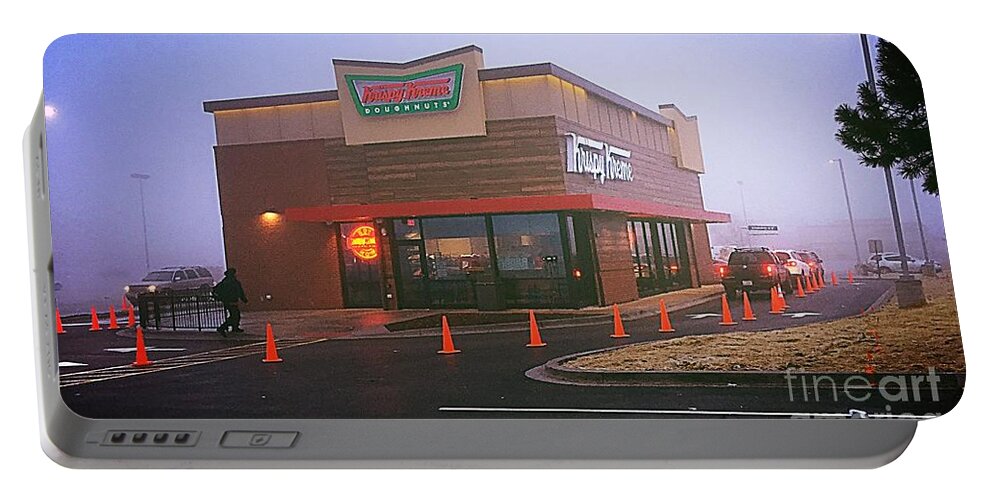Architecture Portable Battery Charger featuring the photograph Sweet Morning Fog - Krispy Kreme by Frank J Casella