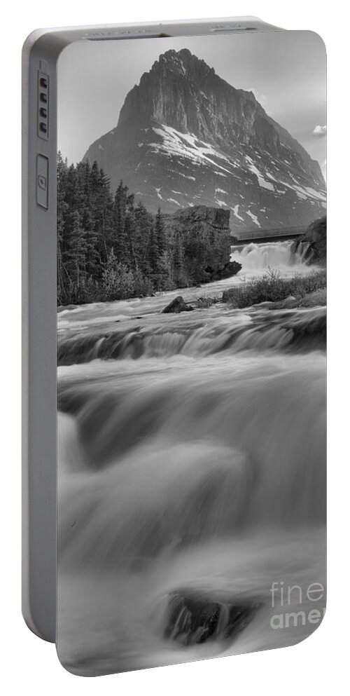 Swift Current Falls Portable Battery Charger featuring the photograph Swiftcurrent Falls Spring SUnset Black And White by Adam Jewell