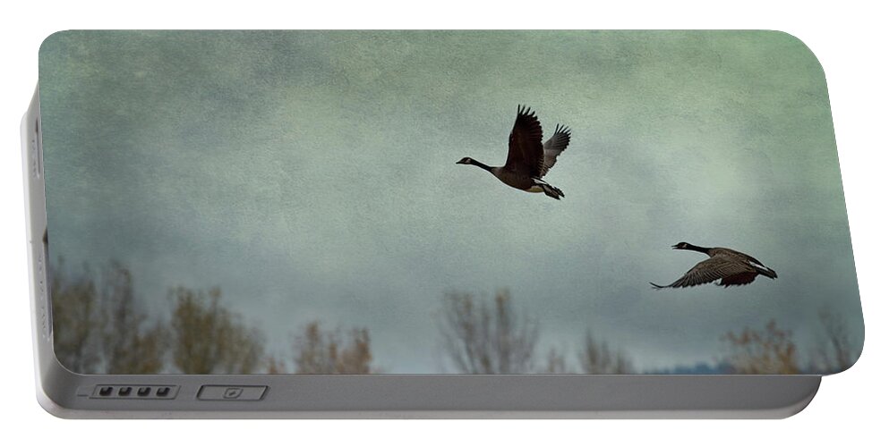 Geese Portable Battery Charger featuring the photograph Taking Flight by Belinda Greb
