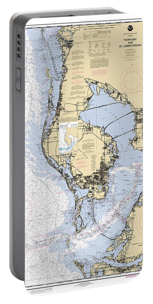11412 Portable Battery Charger featuring the digital art Tampa Bay and St. Joseph Sound NOAA Chart 11412 by Nautical Chartworks