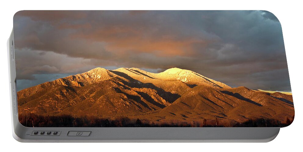 Taos Portable Battery Charger featuring the photograph Taos Mountain in Winter by Robert Woodward