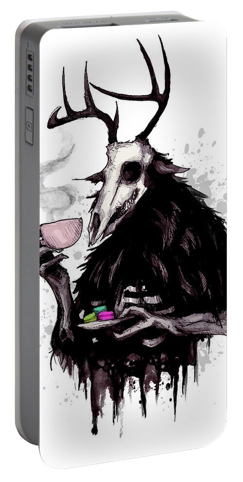 Wendigo Portable Battery Charger featuring the drawing Tea Time by Ludwig Van Bacon