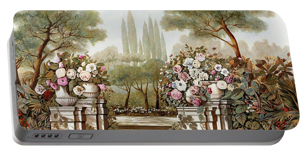Terrace Portable Battery Charger featuring the painting Fiori Fiamminghi Sui Pilastri by Guido Borelli