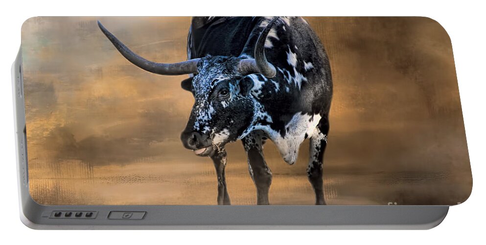 Long Horn Steer Portable Battery Charger featuring the photograph Texas Long Horn by Joan Bertucci