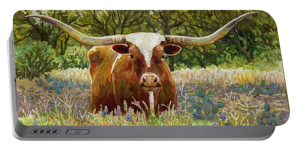 Longhorn Portable Battery Charger featuring the painting Texas Longhorn by Hailey E Herrera
