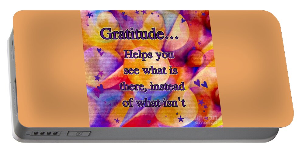 Text Art Gratitude Portable Battery Charger featuring the digital art Text Art Gratitude by Laurie's Intuitive