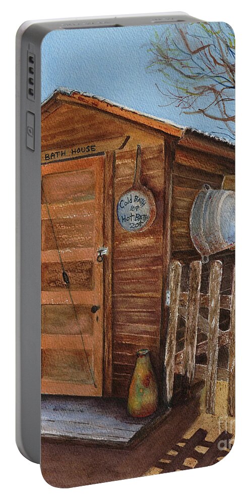 Dobson Museum Portable Battery Charger featuring the painting The Bath House by Karen Fleschler