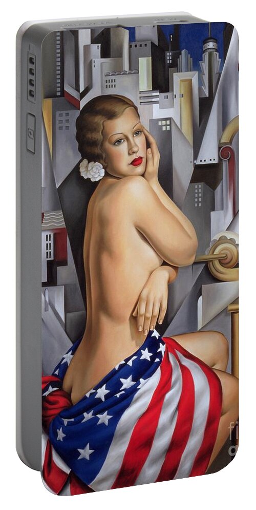 Flag Portable Battery Charger featuring the painting The Beauty Of Her by Catherine Abel