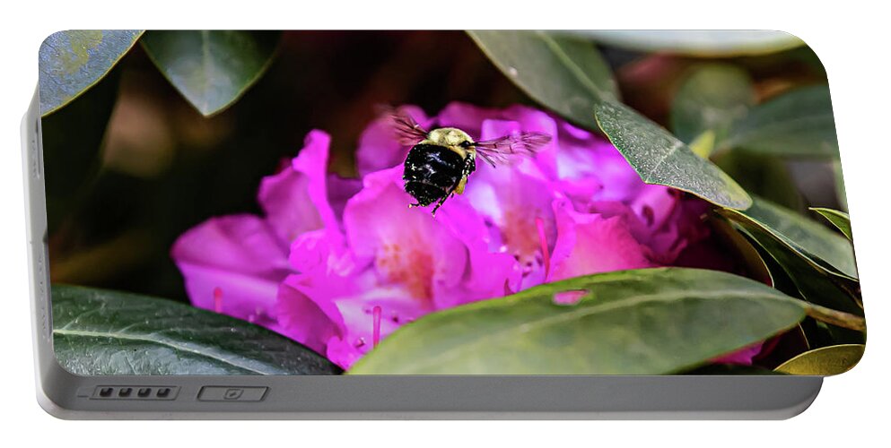 Insect Portable Battery Charger featuring the digital art The Bee and Rhododendron by Ed Stines