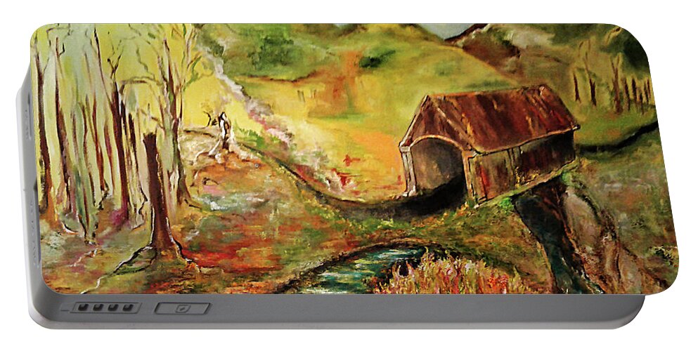 Autumn Portable Battery Charger featuring the painting Existential Reflections by Anitra Boyt