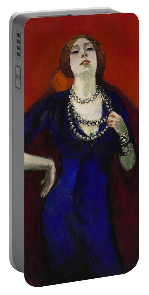 Kees Van Dongen Portable Battery Charger featuring the painting The Blue Dress. by Kees van Dongen -1877-1968-