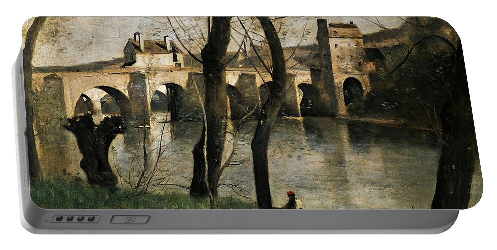 Jean-baptiste-camille Corot Portable Battery Charger featuring the painting The Bridge at Mantes - 1868- 38,5x55,5 cm - oil on canvas. by Jean Baptiste Camille Corot -1796-1875-