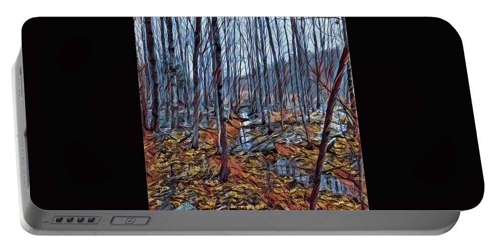 Photoshopped Photo. Portable Battery Charger featuring the digital art The brook at the end of the beaver pond by Steve Glines