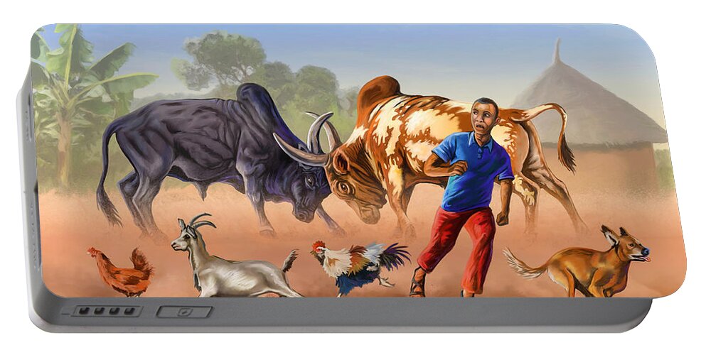 Bulls Portable Battery Charger featuring the painting The Bulldozers by Anthony Mwangi