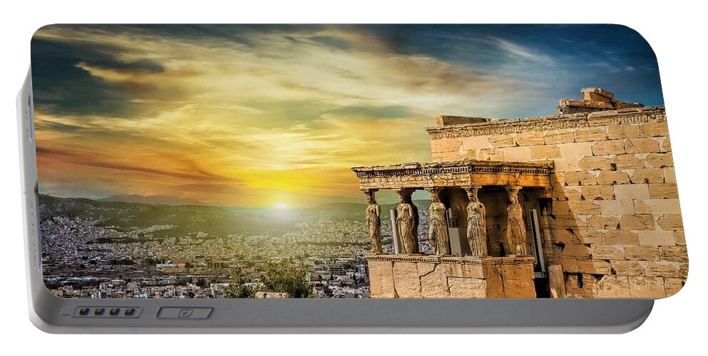 World Heritage Portable Battery Charger featuring the photograph The Caryatids of Acropolis in Athens, Greece by Stefano Senise