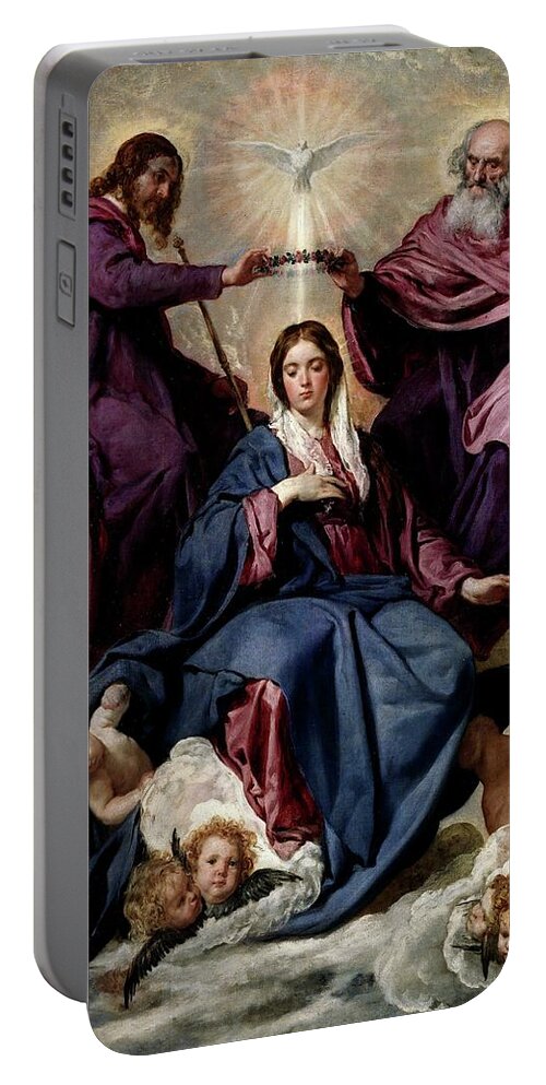 Diego Velazquez Portable Battery Charger featuring the painting 'The Coronation of the Virgin', ca. 1635, Spanish School, ... by Diego Velazquez -1599-1660-