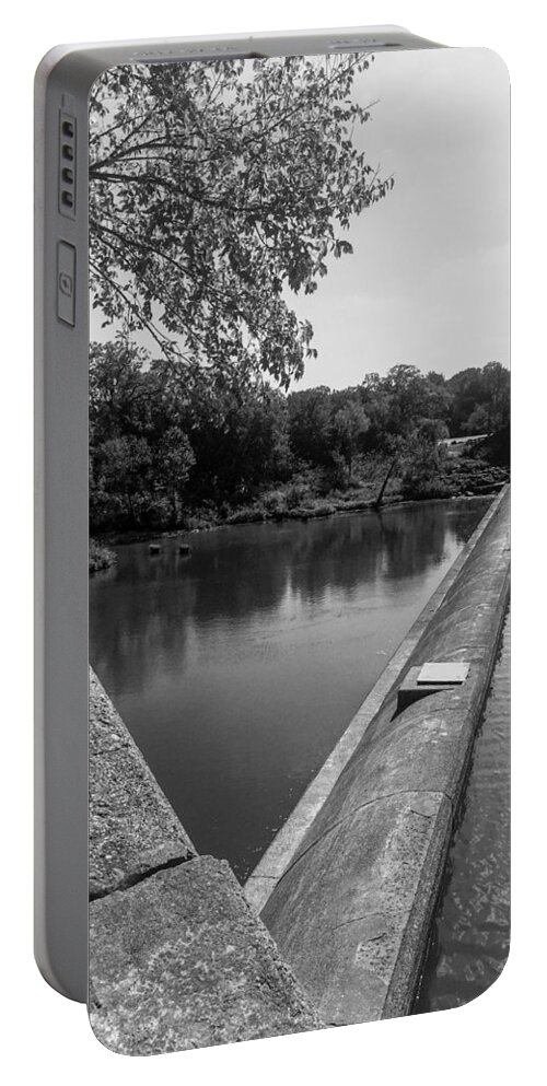 Black And White Portable Battery Charger featuring the photograph The Dam by Kelly Thackeray