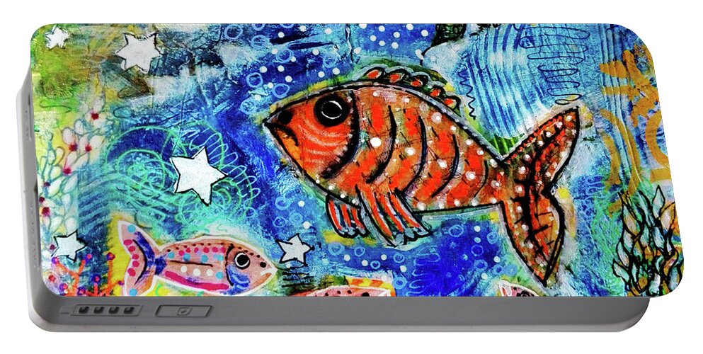 Star Portable Battery Charger featuring the mixed media The Day the Stars fell into the Ocean by Mimulux Patricia No