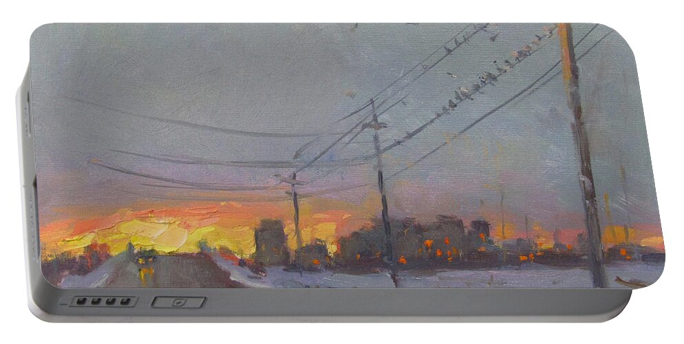  Gray Day Portable Battery Charger featuring the painting The End of a Gray Day by Ylli Haruni