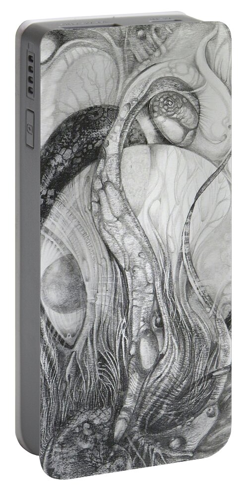 Art Of The Mystic Portable Battery Charger featuring the drawing The Erratic Gathering Of Undisciplined Biomorphic Objects by Otto Rapp