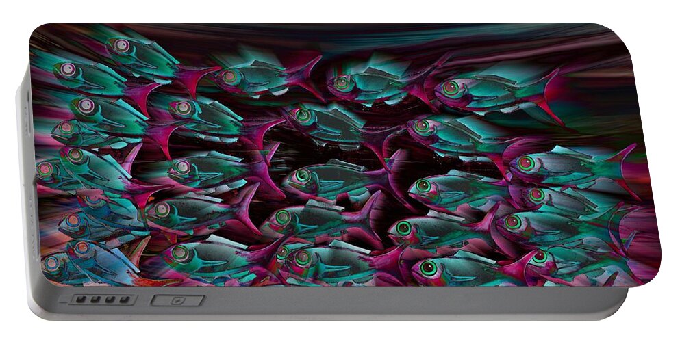 Modern Abstract Portable Battery Charger featuring the painting The Fish - At Night by Joan Stratton