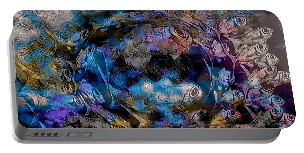 Modern Abstract Art Portable Battery Charger featuring the painting The Fish In Focus by Joan Stratton