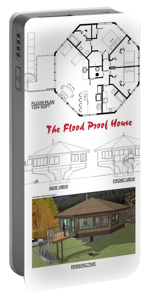 Flood Portable Battery Charger featuring the digital art The Flood Proof House by Robert Bissett
