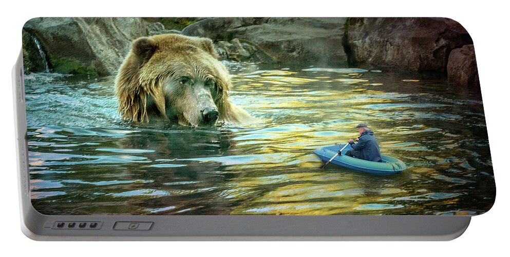 Grizzly Bear Portable Battery Charger featuring the digital art The Get Away by Jeanette Mahoney
