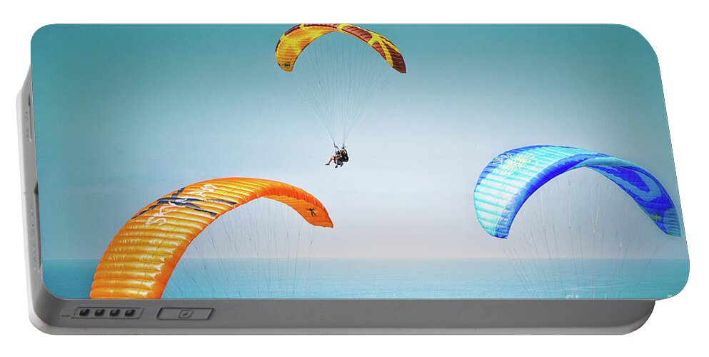 Paragliding Portable Battery Charger featuring the photograph The Glide by Becqi Sherman