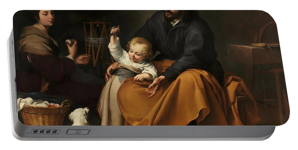 Bartolome Esteban Murillo Portable Battery Charger featuring the painting 'The Holy Family with a Little Bird', ca. 1650, Spanish School, Oil ... by Bartolome Esteban Murillo -1611-1682-