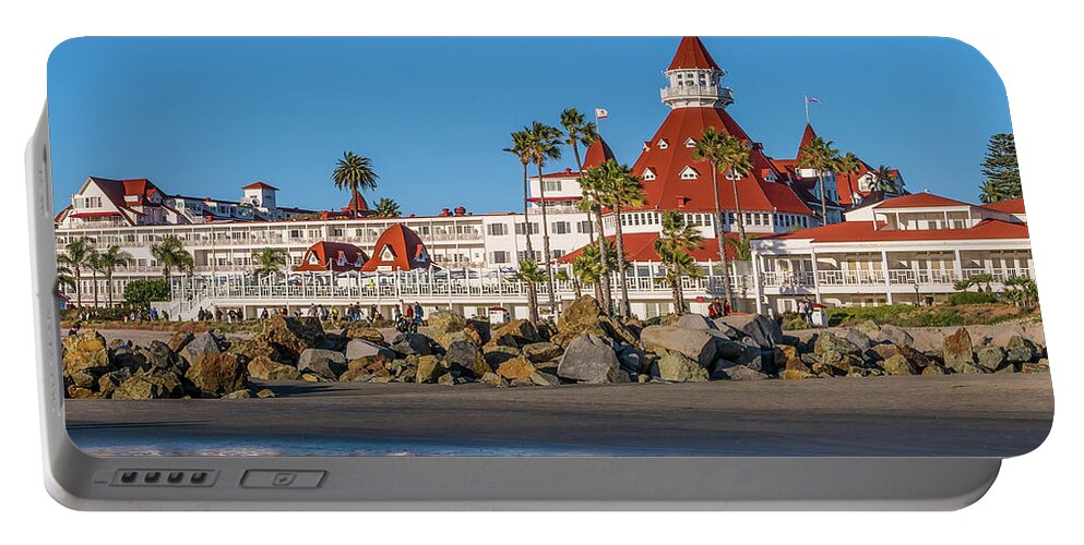 San Diego Portable Battery Charger featuring the photograph The Hotel del Coronado Beach Reflection San Diego by Robert Bellomy