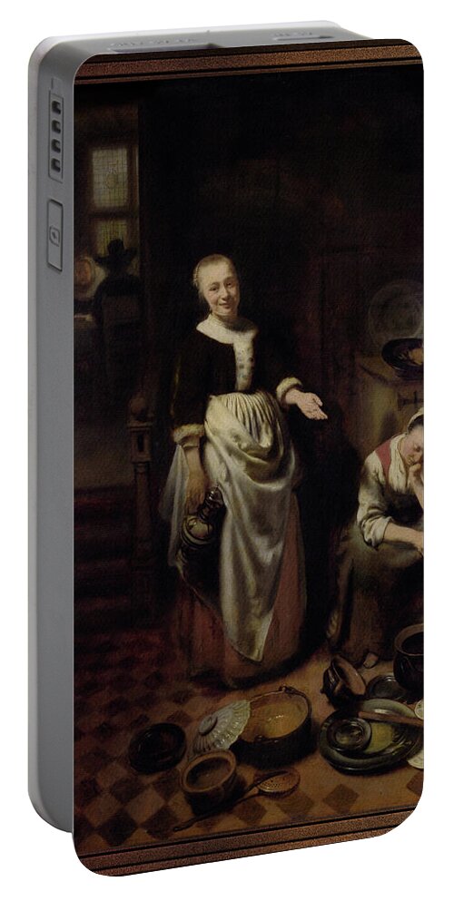 The Idle Servant Portable Battery Charger featuring the painting The Idle Servant by Nicolaes Maes Old Masters Reproductions by Rolando Burbon