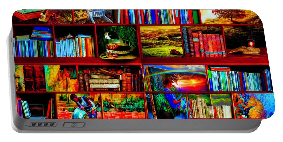Boats Portable Battery Charger featuring the digital art The Library The Travel Section by Debra and Dave Vanderlaan