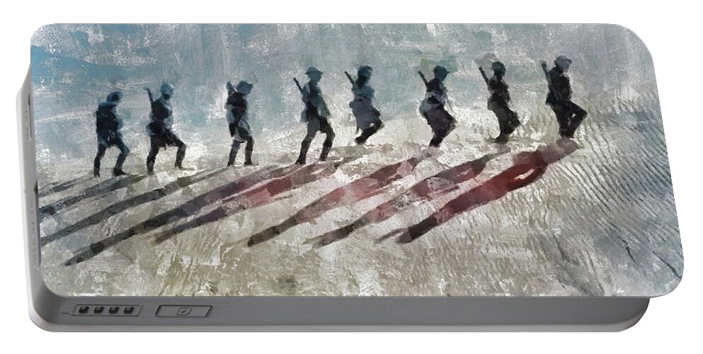 World Portable Battery Charger featuring the painting The Long Walk, World War Two by Esoterica Art Agency