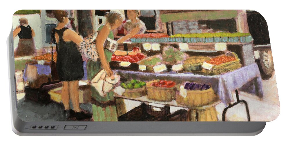 Truck Garden Sales Stall Portable Battery Charger featuring the painting The Maple Springs Truck by David Zimmerman
