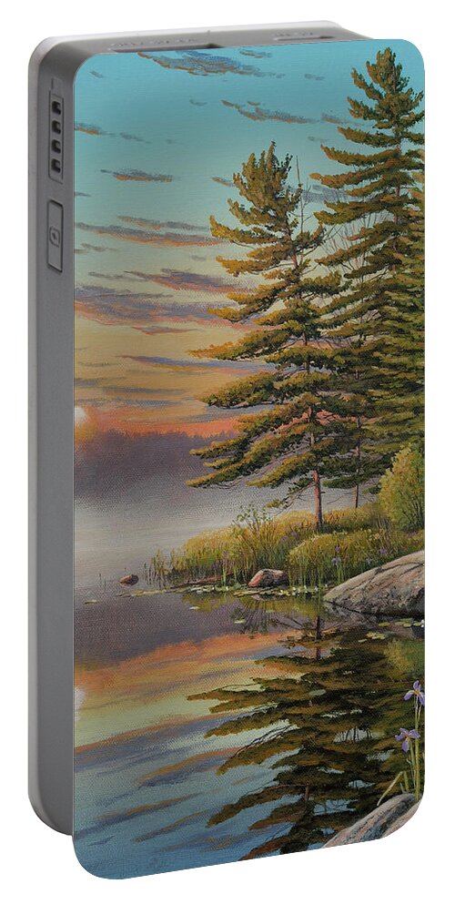 Jake Vandenbrink Portable Battery Charger featuring the painting The Morning Sun by Jake Vandenbrink