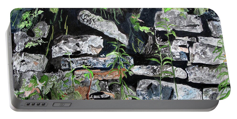 Wall Portable Battery Charger featuring the painting The Old Stone Wall by Sandy McIntire