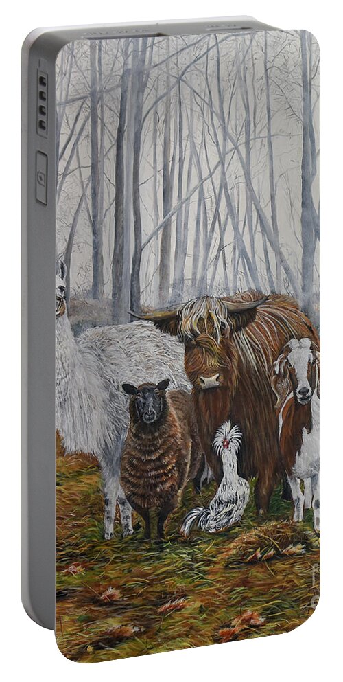 Alpaca Portable Battery Charger featuring the painting The Power Team by Marilyn McNish
