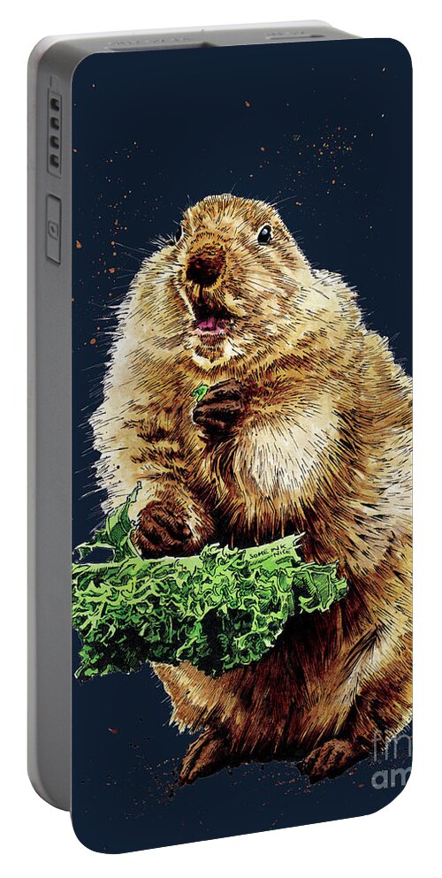 Animal Portable Battery Charger featuring the painting The Prairie Dog On Midnight Blue, 2020 by Mike Davis