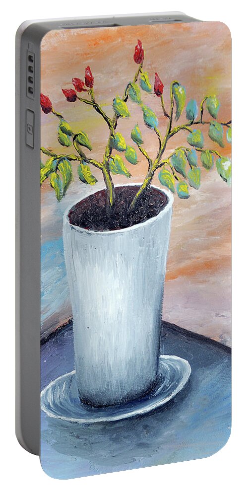 Peppers Portable Battery Charger featuring the painting The Red Hot Chilly Peppers by Medea Ioseliani